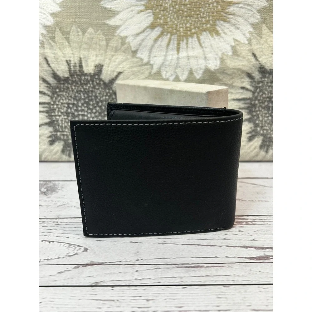 American Bison Mens Black Leather‎ Bifold Wallet RFID Secure Genuine Leather